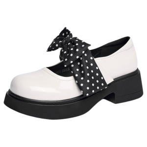 Josiny | Dots Bow Polka Dot Mary Jane Shoes Thick Heel Black