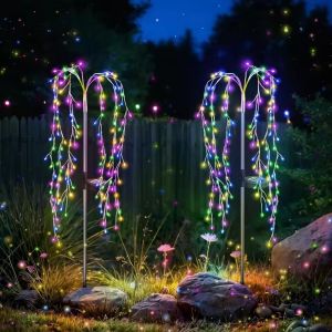 Solar LED Firework Light Outdoor Waterproof 8 Modes Willow Fairy String LightsStake Lights For GardenLawnYardPathwayBalcony