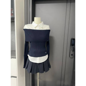 เสื้อเชิ้ตแขนยาวทรงเข้ารูปสไตล์เกาหลีสำหรับผู้หญิงในฤดูใบไม้ร่วงและฤดูหนาว เสื้อสเวตเตอร์คอตั้งแขนยาวแบบสวมหัว