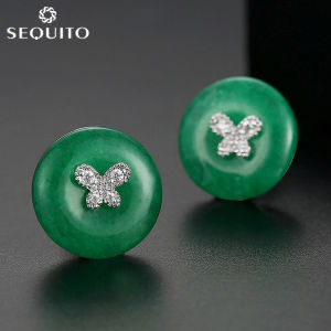 SEQUITO Vintage Micro Pave Tiny AAA CZ Butterfly Shape Emerald Round Small Stud Earrings for Women Elegant Silver Plated Fine Jewelry Gifts SE-239