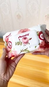 【4 Packs】Munafie Niacinamide Cleansing Wipes Rose Scented 80 Sheets 4 Pack - Alcohol Free Wet Wipes for Skin