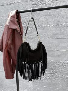 SHUCAI | Genuine Grade Womens Suede Cow Leather Retro Fringe Bag Luxury Designer Brand Female Cowhide Shoulder Crossbody Bags for Woman