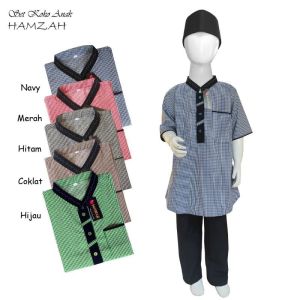 Setelan Koko Turki Anak Lengan Pendek Hamzah 3-12tahun / Koko Anak Hamzah / Baju Muslim Anak