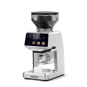 CafeLffe 35-Setting Conical Burr Electric Coffee Grinder with Digital Touch Display 42mm Stainless Steel Burr Precise Grinding System Compatible with 51mm/58mm Portafilter for Espresso/Drip/French Press 250g Capacity