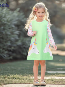 Little Maven Cross-Border Style Cartoon Long Sleeve Girls Dress Cotton Soft Treatment Autumn Childrens Skirt Soft Cotton Dress for Girls