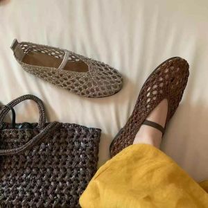 CAIZINI | Perforated Breathable Handmade Leather Mary Jane Flats Women