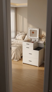 MIZONA Dressing Table Set  Makeup Table Wireless Charging Table With LED Light Mirror Drawer Cabinet Storage Stool Vanity Table Cosmetic Table Meja Solek Sisi Katil