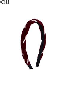 ajidou | Dải Đeo Đầu Chống Trượt Có Đính Ngọc Trai Velvet cho Đầu Cao