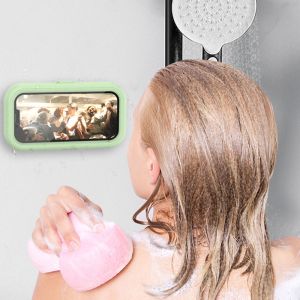 Cellphone Holder Waterproof Wall Phone Stand Case Box Wall Mounted All Covered Self-Adhesive Mobile Phone Shelves for Shower Bathroom or Kitchen