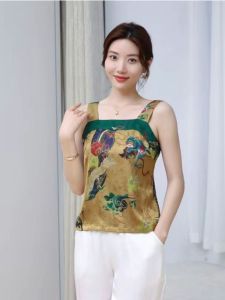 Summer Silk Chinese Style Loose Fit True Silk Xiangyun Sha Strap Vest  Silk Mom Ice Silk Top Womens Fashion Vest