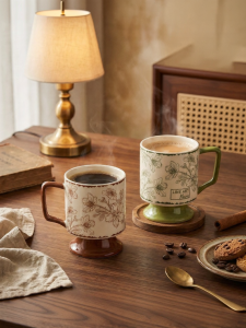 Yomerto | Vintage High Foot Cup Ceramic Large Capacity Water And Coffee Cup