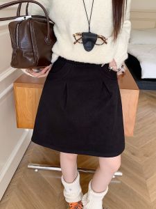Fall and Winter Woolen Bud Skirt Anti-Wrinkle Mid-Length Umbrella Skirt Plus Size High Waist Thigh-Length Pocket A- line Skirt Womens Skirt