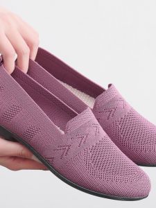Womens Flat Breathable Mesh Shoes Summer Casual Slip-On Flat Bottom Anti-Slip Leisure Beijing Cloth Shoes Hollow out Design