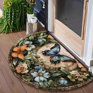 Thảm Chùi Chân Hình Bán Nguyệt Cổ Điển VIKAMA Có Họa Tiết Hoa Bướm Chống Trượt Trong Nhà Ngoài Trời Trang Trí Nhà Cửa Thảm Trải Sàn Cho Hiên Cửa Trước
