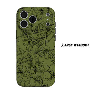 Green Sketch Floral Phone Case for iPhone 18 17 16 15 14 13 12 11 Air Pro Max Plus Double-layer Cover