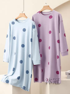 New 2024 Womens Sleep Dress Thin Fleece Loose Casual Long Sleeve Anti-Aging Refreshing plus Size Mid-Length Home Clothes