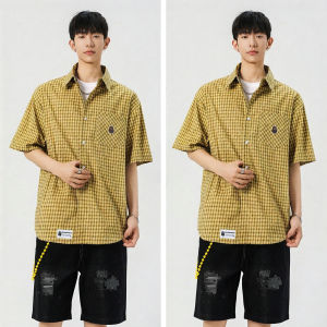 FINGERCROXX | Checkered Cotton Casual Short Sleeve Shirt for Men