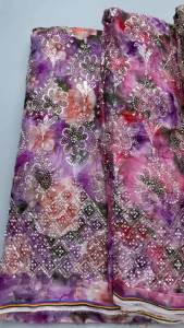 Luxury African Floral Print Net Lace Fabric Beadeds Sequins Embroidery Mesh Tulle Lace For Nigerian Wedding Evening Party Dress