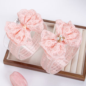Cream Lace Baby Headbands for Newborn Princess Girls Big Hair Bows Wide Rhinstone Pearl Hairbands Kids Headwear Accessories