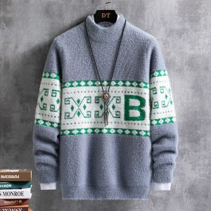 ROMON | Lormen Mens Half High Collar Sweater Autumn Winter New Fashion Loose Casual Mink Velvet Thick Warm Knitted Wear For Youth