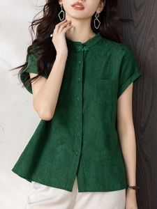 Elegant Short Sleeve Shirt Womens Fashionable Qi Men Dungholoe Style Cotton Korean Loose Fit Embroidered Summer Top