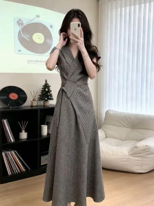 NIUVIES | Irregular Plaid Dress Fitted Long Dress