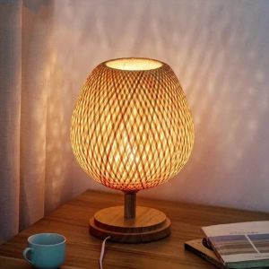 Chinese Style Bamboo Table Lamp Handmade Rattan Desk Light Vintage for Bedroom E27 Bedside Lamp Living Room Decor