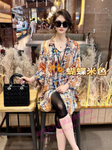 Summer Thin Fashion Floral Shirt Womens Seven Sleeve Loose Fit Slimming Long Sun Protection Shirt Polo Collar Single Button Closure