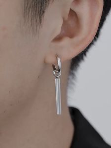 1 Pcs Trendy Hip Hop Earrings Mens and Womens Square Stick Tassel Earring Cool Stainless Steel Clip Korean Earrings