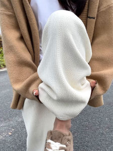 Creamy-white Chenille Wide-Leg Pants Womens Autumn and Winter High Waist Drooping Casual Straight-Leg Slim Looking Narrow Version Fleece Padded Pants