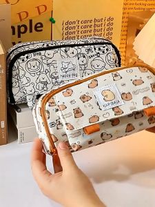 Capybara Cute Pencil Case Large Capacity Multi-Compartment Fabric Stationery Pouch 3-Layer Organizer for Student Kawaii Pen Bags