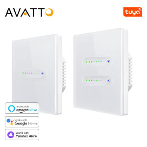 AVATTO Tuya WiFi Smart Dimmer Switch EU 1/2 Gang Touch Light Switch Glass Panel APP Remote Control Works With Alexa Google Home
