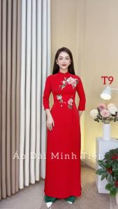 Áo Dài Lụa Mỹ Cao Cấp Họa Tiết Thêu Thủ Công Tỉ Mỉ - Mã T9
