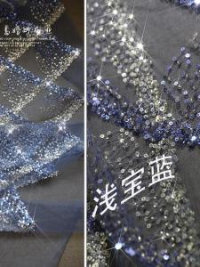 ชุดแต่งงานสไตล์นางฟ้ามุก C55 ลายครีบปลาสีน้ำเงินอ่อน ตกแต่งด้วยลูกปัดปักลาย กระโปรง ประดับด้วยเลื่อม ผ้าฝ้าย ผ้าโพลีเอสเตอร์