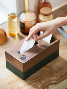 NALANDUOHAO | Home Walnut Tissue Box For Living Room Dining Table Nightstand Bedroom With Mobile Phone Stand