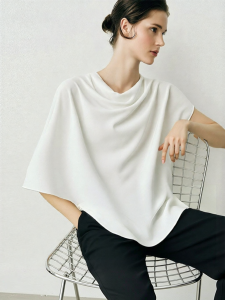 AMII | Asymmetrical Drape Collar Chiffon Top Women