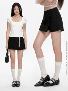 Black Suit Skirt Pants Womens High Waist Wrap around A-Line Mini Skirt Sweet Cool Style Commute Fashion Summer New Arrival