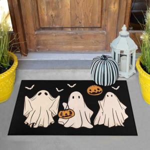 VIKAMA Halloween Welcome Doormat Ghost Pumpkin Front Door Floor Mat Non Slip Indoor Outdoor Entrance Holiday Home Decor