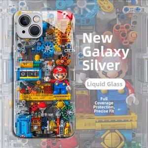 Anime Building Block Mario Design Glass Phone Case for  15Pro Max 14 13 New Model 12 Cartoon 11Pro Max  14Plus/XR/7/8Plus/6S