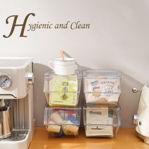 1 Piece Clear Tea Bag Storage Container Box with Lid Stackable Bin Pantry Shelf Organizer Coffee Pods Packets Holder