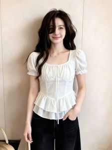 AIYITI | French Sweet Bubble Sleeve Shirt Slimming