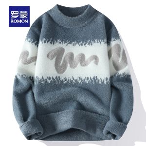 ROMON | Lormen Mens Round Neck Knitted Sweater Thickened Casual Base Layer Shirt Fashionable Winter Warm Loose Fit Knitwear