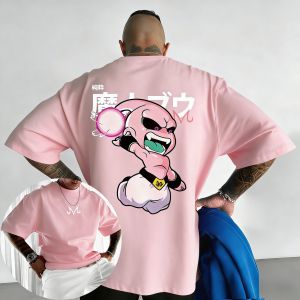Bandai | Dragon Ball Anime Cotton T-shirt Summer New Majin Buu Colorful Printed Mens and Womens Street Hip Hop Casual Short Sleeve Top
