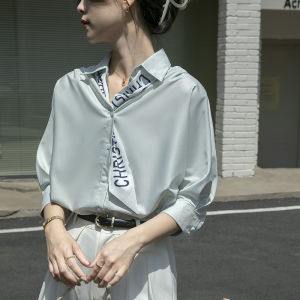 Design Sensation Womens Shirt Summer 2025 Anti-Wrinkle Bubble Sleeve Midi Length Casual Chic Polyester Fiber Pure Color Polo Collar