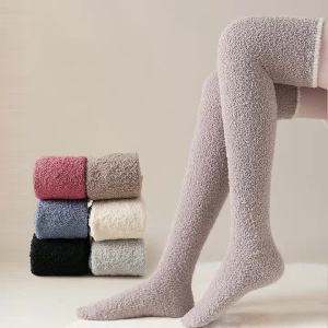 Winter Warm Coral Fleece Over-Knee High Socks For Women Plush Home Sleep Long Socking  Soft And Comfortable Thigh High Sock ﻿