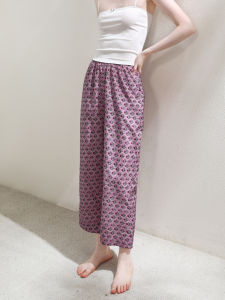 XEXZ | Pure Cotton Floral Print Casual Wide Leg Pants Elastic Waist Straight Cut Home Comfortable Long Trousers Youth Summer Fashion