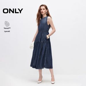 ONLY | Autumn New Tencel Cinched Waist Sleeveless Loose Round Neck Dress