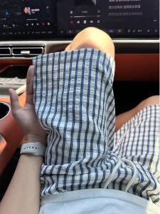 Quần Short Vải Bong Bóng Kẻ Caro Mùa Hè Cho Nữ Dáng Rộng Thoải Mái Quần Thể Thao Cạp Cao Cạp Chun Quần Ống Đứng