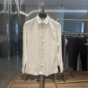 เสื้อเชิ้ตแขนยาวผู้ชาย H-Home ทรงหลวมสบายๆ ระบายอากาศได้ดี ผสมผ้าฝ้ายโพลีเอสเตอร์ PU ทรงตรง สีขาว ทรงธุรกิจ