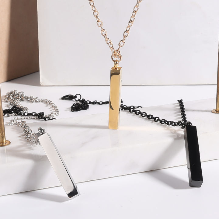 Rose Gold Bar Minimal Bar Necklace Men NVR Black Rhodium Plated